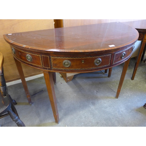 159 - A Victorian inlaid mahogany demi-lune console table