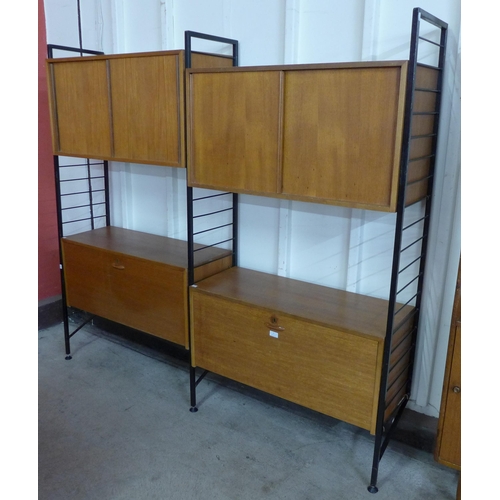 2 - A Staples teak and black metal Ladderax two bay room divider