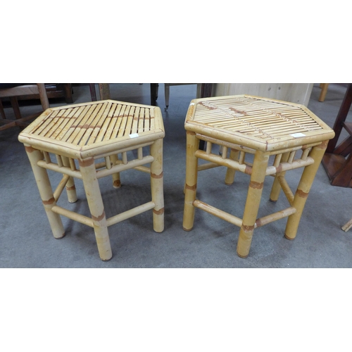 25 - A pair of bamboo hexagonal occasional tables