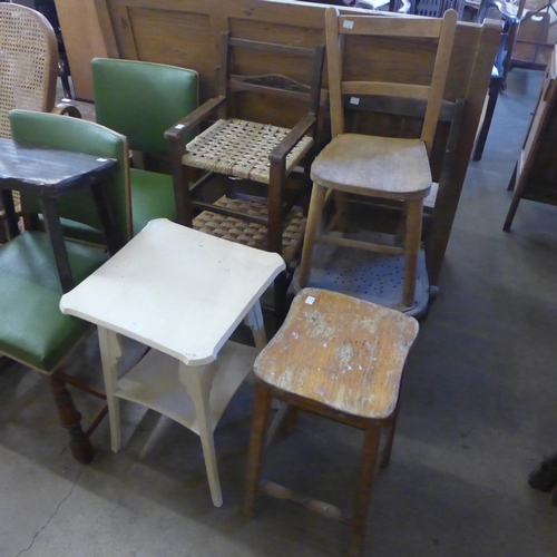 250 - Eight assorted chairs, two stools and an occasional table