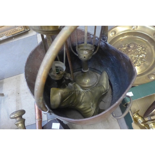 274 - A quantity of brass and copper ware