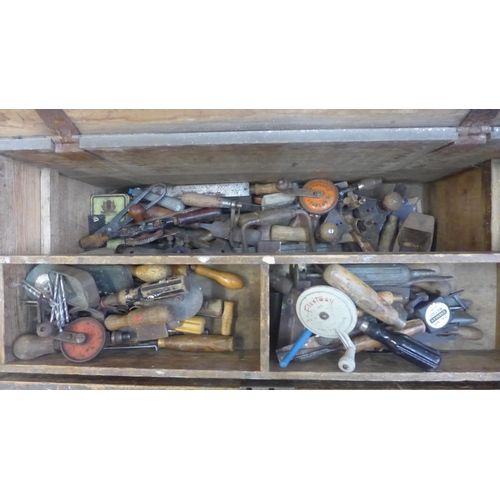 276 - A Victorian pine tool chest, with assorted tools