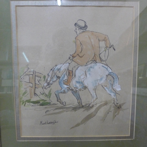 301 - Mark Huskinson, ( English School), study of a horse and rider, watercolour, framed