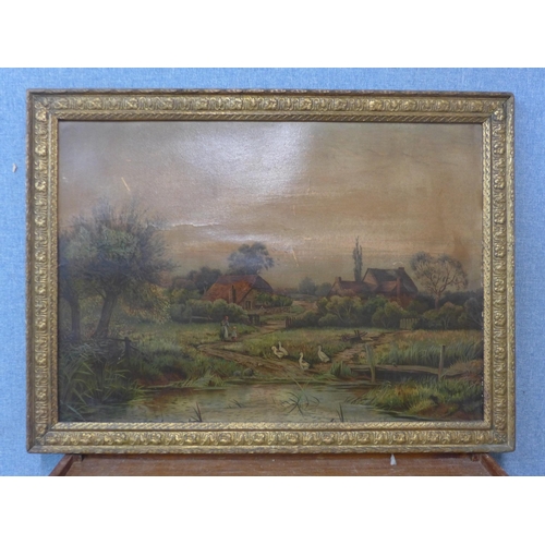 302 - G. West, Rural landscape with figures, oil on canvas, framed