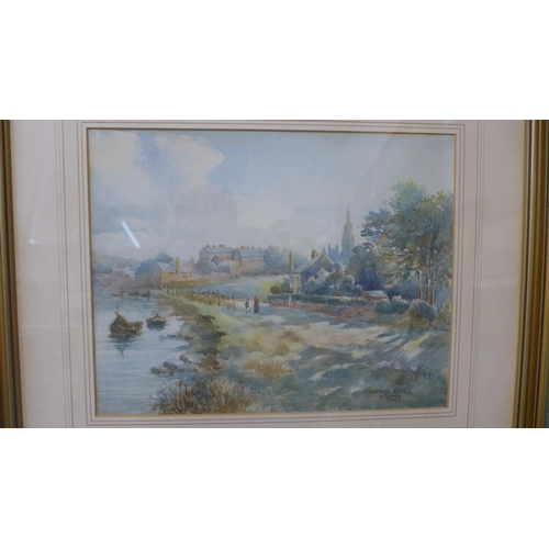 303 - A. Godwin (ABWS), pair of river landscapes, views of Chester, watercolour, framed