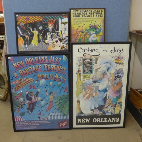 306 - Four assorted New Orleans jazz prints, all framed