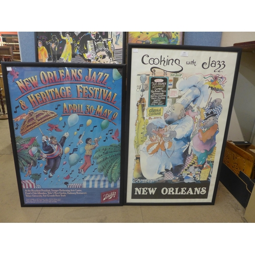 306 - Four assorted New Orleans jazz prints, all framed