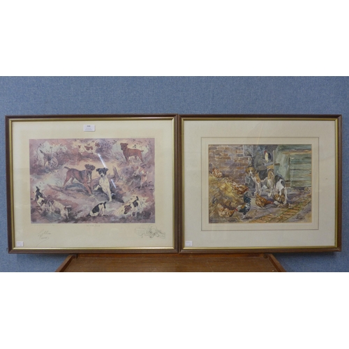 308 - Gillian Harris, study of hunting hounds, watercolour, and a signed limited edition print