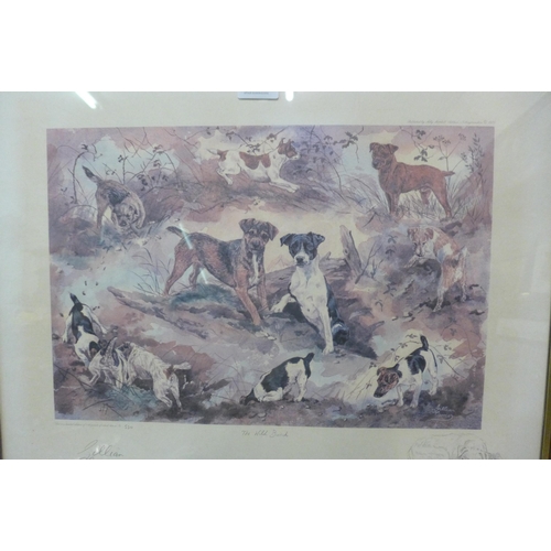 308 - Gillian Harris, study of hunting hounds, watercolour, and a signed limited edition print