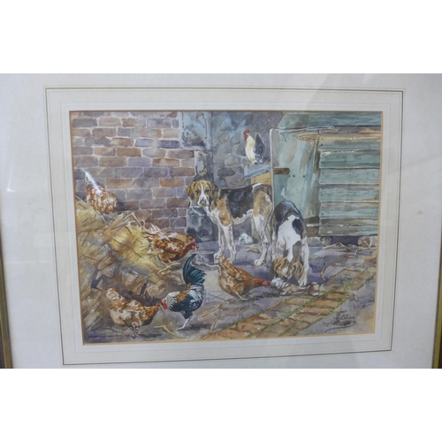 308 - Gillian Harris, study of hunting hounds, watercolour, and a signed limited edition print