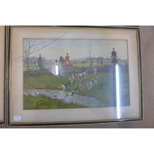 310 - A set of four hunting scene prints, framed