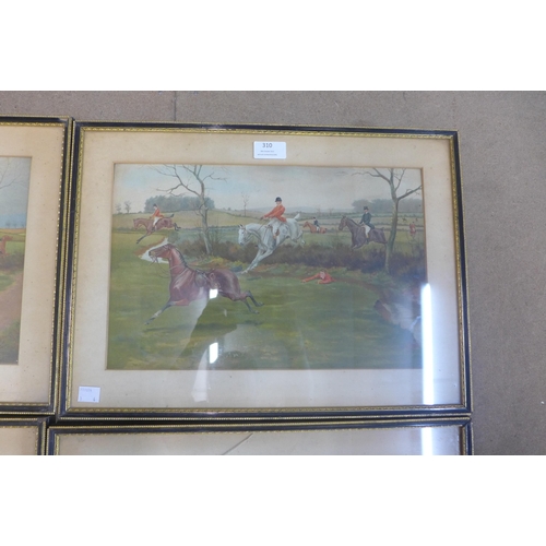 310 - A set of four hunting scene prints, framed