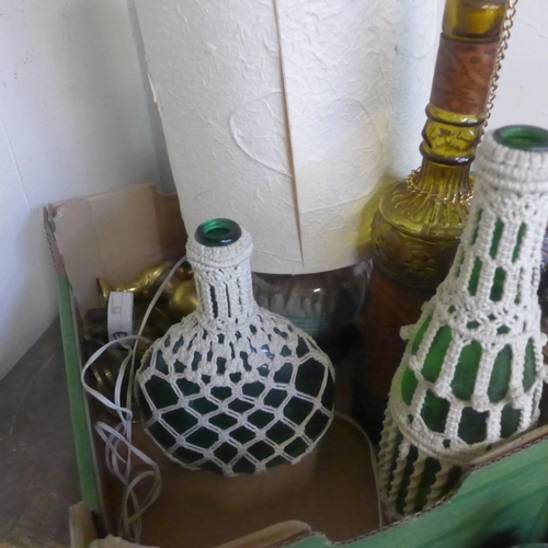 334 - Assorted vintage vases, a table lamp, figures, etc.