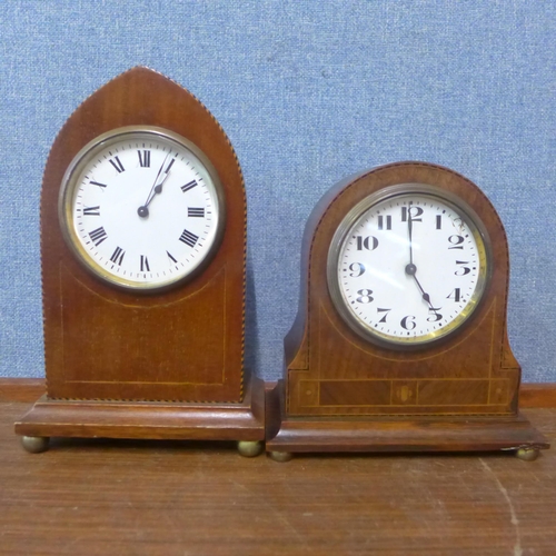 342 - Two small Edward VII inlaid mahogany mantel clocks