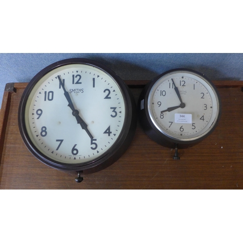 344 - Two vintage Smiths Bakelite wall clocks