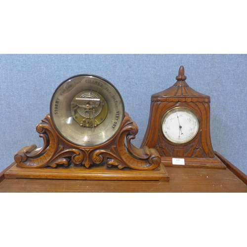 346 - Two Victorian carved oak aneroid barometers