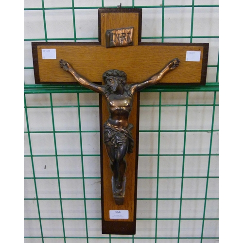 364 - A French oak wall hanging crucifix