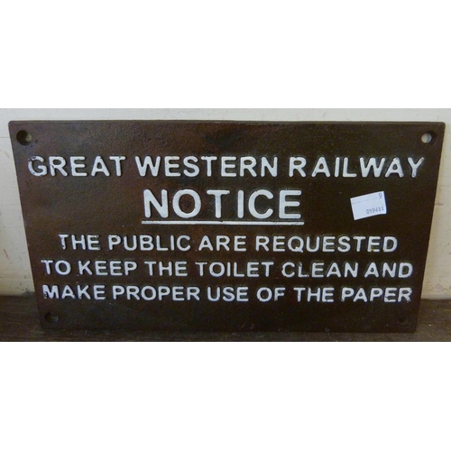 381 - A painted cast iron GWR sign