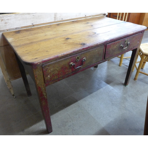 72 - A Victorian pine and elm two drawer kitchen serving table