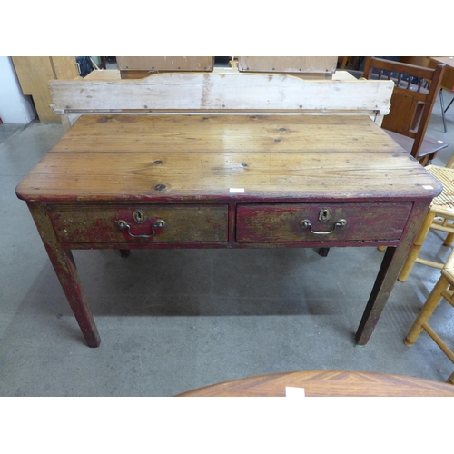 72 - A Victorian pine and elm two drawer kitchen serving table