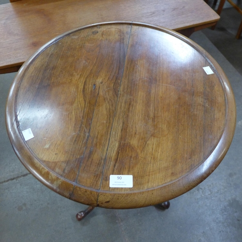 90 - A Victorian rosewood barleytwist circular tirpod table