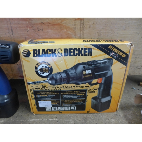 2167 - Six power tools:- Black and Decker hammer drill, Sheet sander, Power Devil drill, two NuPower drills... 