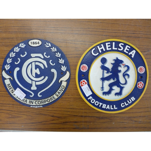 2192 - Two CFC football plaques * this lot is subject to VAT