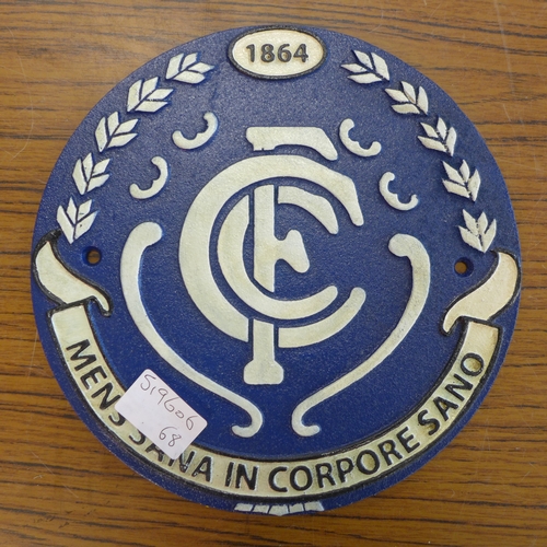 2192 - Two CFC football plaques * this lot is subject to VAT