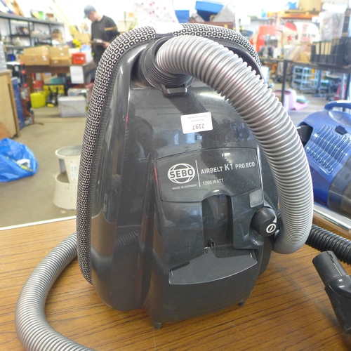 2197 - A Sebo Airbelt K1 Pro Eco cylinder vacuum cleaner and a Vacman vacuum cleaner