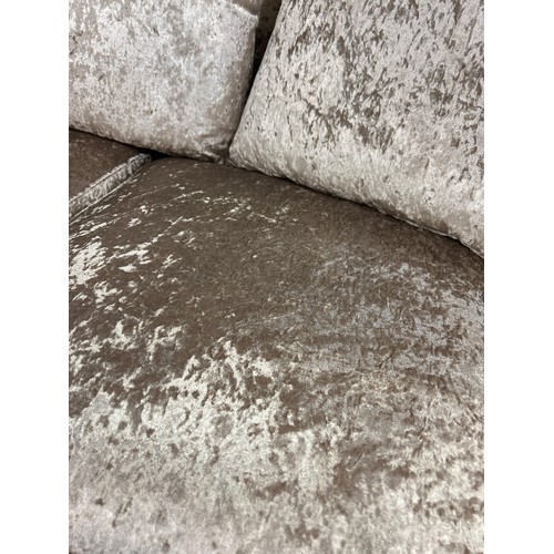 1473 - A mink crushed velvet upholstered RHF corner sofa