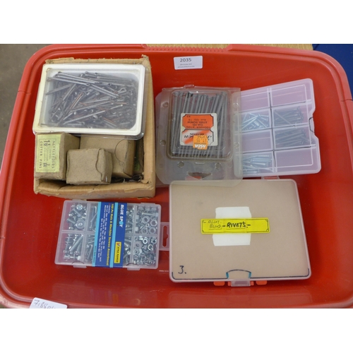 2035 - Two plastic tool boxes including an assortment of tools including a quantity of spanners, a small wo... 