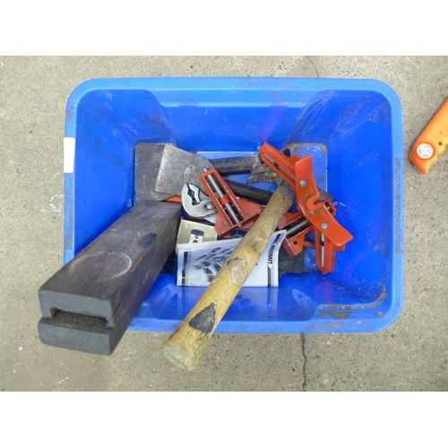 2007 - 2 Boxes of tools including planes, a tile cutter, drill bits, saws, etc.