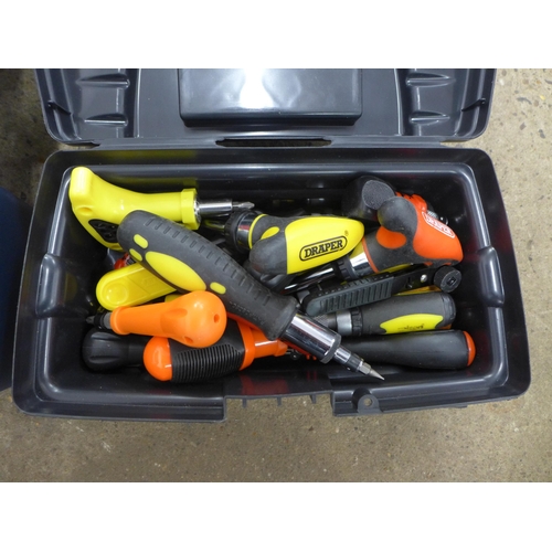 2013 - Five toolboxes and a box of assorted tools including spanners, screwdrivers, screwdriver bits etc