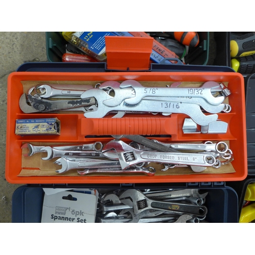 2013 - Five toolboxes and a box of assorted tools including spanners, screwdrivers, screwdriver bits etc