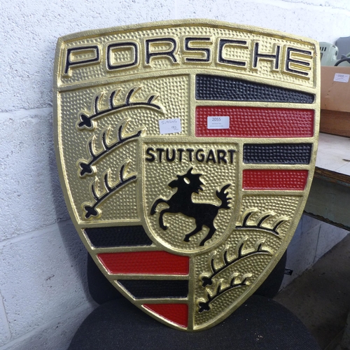 2055 - A large aluminium Porsche plaque * this lot is subject to VAT