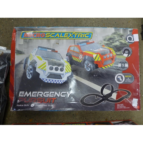 2066 - 2 Scalextric sets; Super Tourers, Emergency Pursuit Micro and a bag of assorted track