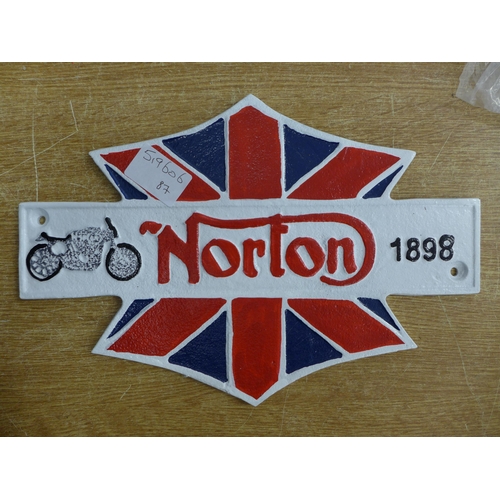 2078 - A Norton 1898 plaque * this lot is subject to VAT