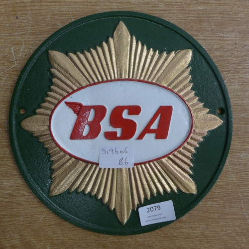 2079 - A green BSA motorcycle plaque * this lot is subject to VAT