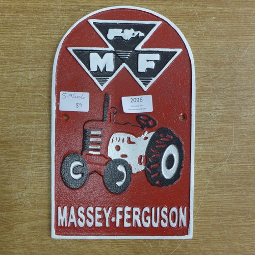 2096 - A Massey Ferguson tractor plaque * this lot is subject to VAT