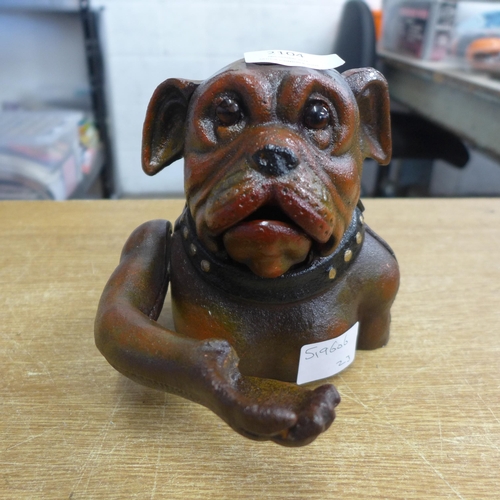 2104 - A Bull dog money box * this lot is subject to VAT