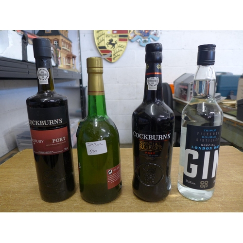 2120 - 2 Bottles of Cockburns Port, a bottle of Harveys Dry Sherry and a bottle of Co-op Gin