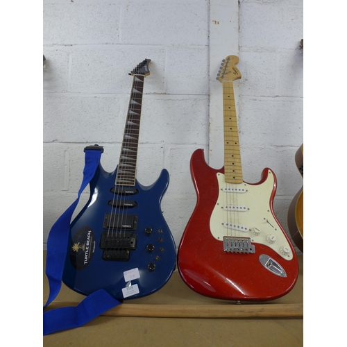 2126 - 2 Electric guitars; Fender Squier Strat and Samick