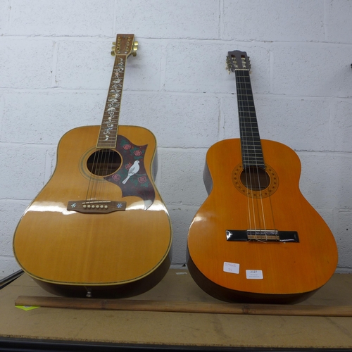 2127 - 2 Acoustic guitars; Nash NA130 with damaged neck and a Honer MC-05