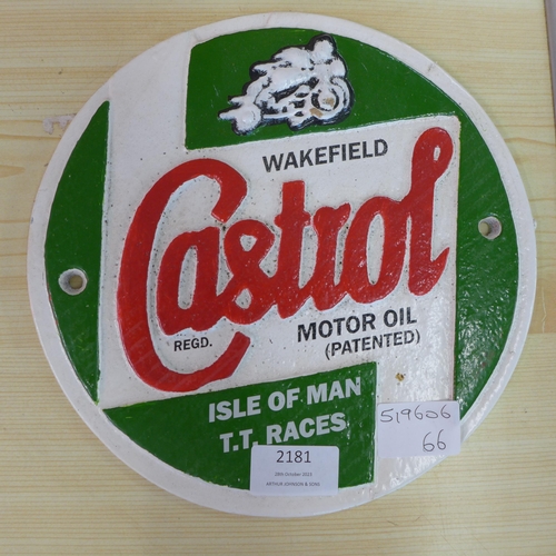 2181 - A Castrol TT plaque * this lot is subject to VAT