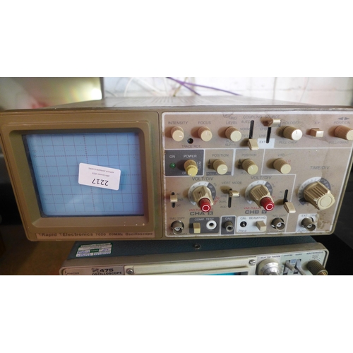 2217 - A Rapid Electronics 7020 20 MHZ oscilloscope and a Teletroix 475 oscilloscope