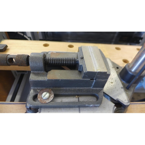 2255 - A folding work bench with attached drill press and machine vice