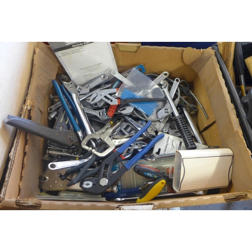 2332 - A box of assorted hand tools, including mainly adjustable rivet gun, letter punch drill bits etc.