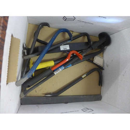 2340 - A box of assorted crowbars, pry bars, punches etc