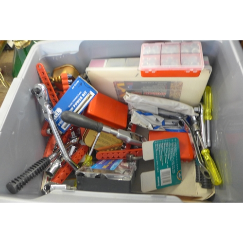 2363 - A box of assorted socket sets, sockets and empty tool boxes and organizer cases