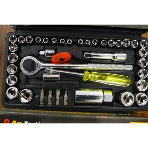 2363 - A box of assorted socket sets, sockets and empty tool boxes and organizer cases